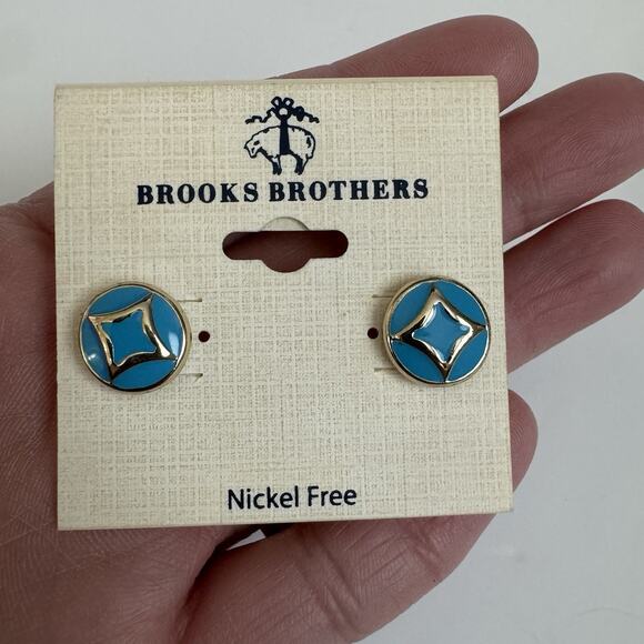 NEW Brooks Brothers Turquoise Gold Enamel Stud Earrings Nickel Free Button Style - Picture 2 of 5